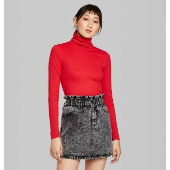 Women's Long Sleeve Mock Turtleneck Rib-Knit T-Shirt - Wild Fable Small - Picture 2 of 6